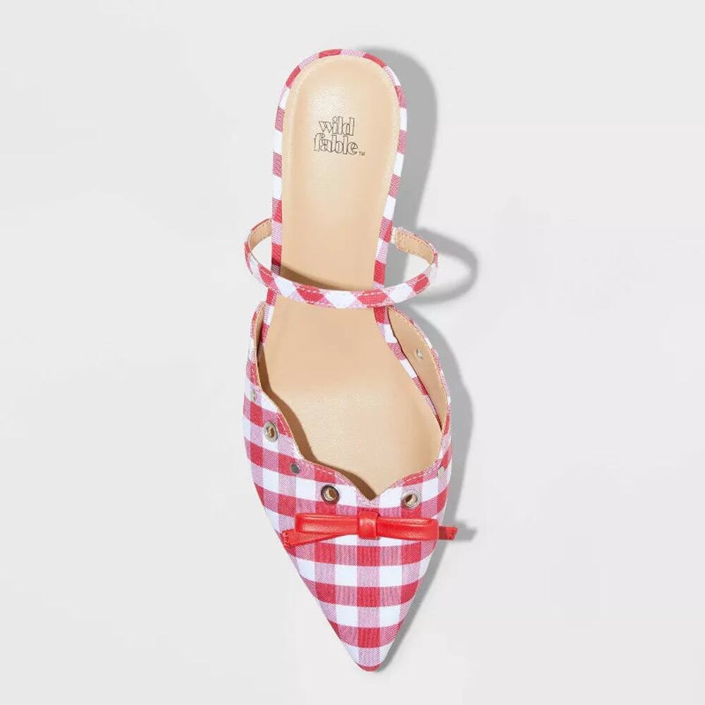Women's Lysandra Gingham Eyelet Slip On Kitten Heels  Red Size 9 - Picture 2 of 4